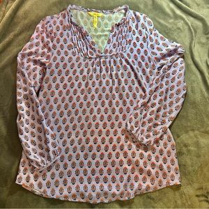 Women’s Matilda Jane Delicate Topiary Blouse sz M Lavender Floral Rayon Popover
